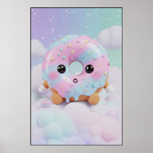 Cute Pastel Donut Character Kawaii Dessert Art Poster