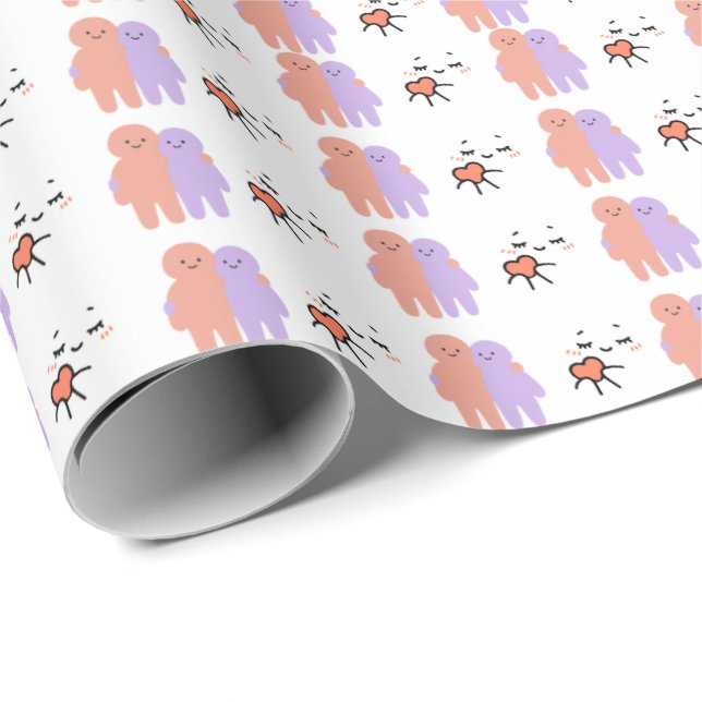 Cute Pastel Doodle Couples Seamless Pattern Wrappi Wrapping Paper (Roll Corner)