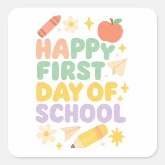 Cute Pastel Doodle Happy First Day of School Square Sticker