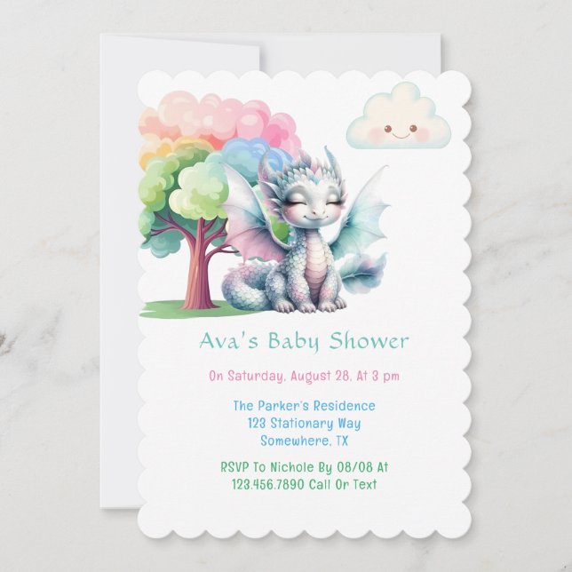 Cute Pastel Dragon Baby Shower Invitation (Front)