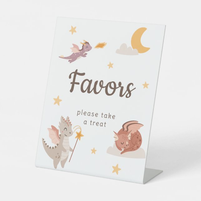Cute Pastel Dragon Kids Birthday Party Favours Pedestal Sign (Front)