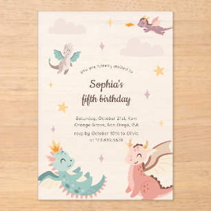 Cute Pastel Dragons Kids Birthday Party Acrylic Invitations