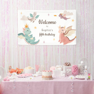 Cute Pastel Dragons Kids Birthday Party Banner