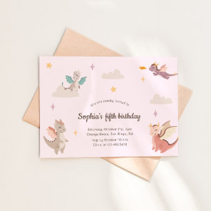 Cute Pastel Dragons Kids Birthday Party Invitation