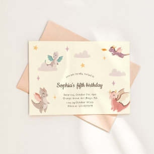 Cute Pastel Dragons Kids Birthday Party Invitation