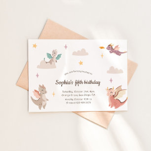 Cute Pastel Dragons Kids Birthday Party Invitation