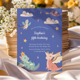Cute Pastel Dragons Kids Birthday Party Invitation