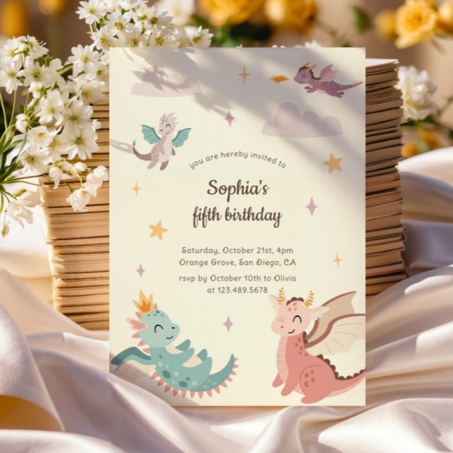 Cute Pastel Dragons Kids Birthday Party Invitation (Creator Uploaded)