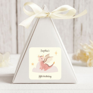 Cute Pastel Dragons Kids Birthday Square Sticker