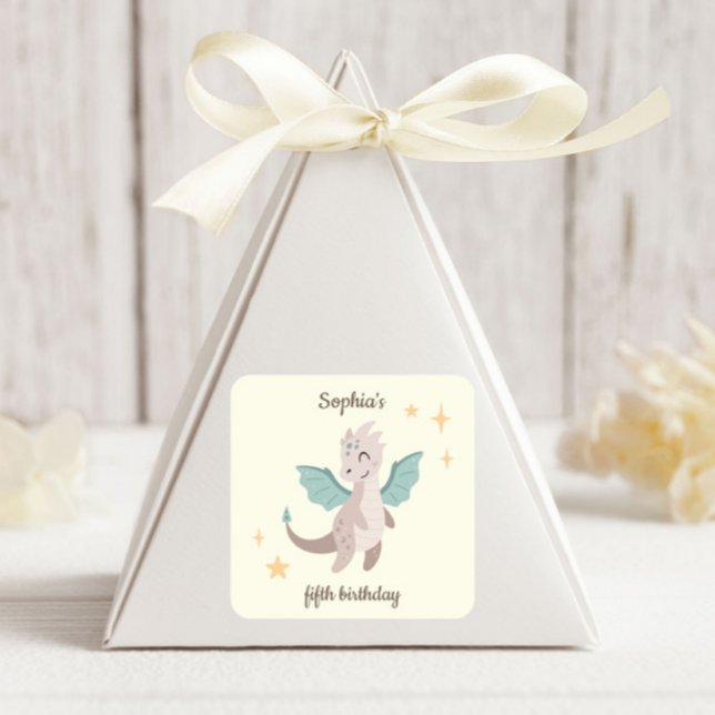 Cute Pastel Dragons Kids Birthday  Square Sticker (Creator Uploaded)