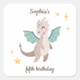 Cute Pastel Dragons Kids Birthday Square Sticker