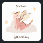 Cute Pastel Dragons Kids Birthday  Square Sticker<br><div class="desc">Cute pastel birthday sticker featuring a playful dragon,  star and cloud illustrations paired with fun,  stylish typography on different colour backgrounds. You can find more matching items from this collection in my store.</div>