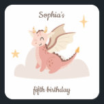 Cute Pastel Dragons Kids Birthday  Square Sticker<br><div class="desc">Cute pastel birthday sticker featuring a playful dragon,  star and cloud illustrations paired with fun,  stylish typography on different colour backgrounds. You can find more matching items from this collection in my store.</div>