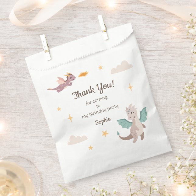 Cute Pastel Dragons Stars Kids Birthday  Favour Bags (Clipped)