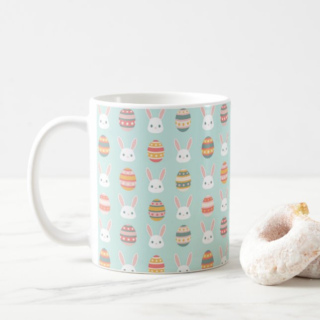 Cute Pastel Easter Bunny And Egg Coffee Mug (With Donut)