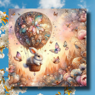 Cute Pastel Easter Bunny Egg Hot Air Balloon Holiday Card