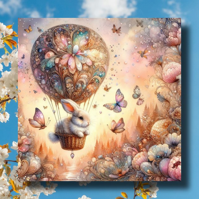 Cute Pastel Easter Bunny Egg Hot Air Balloon  Holiday Card (Creator Uploaded)