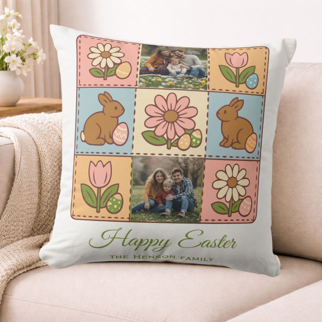 Cute Pastel Easter Bunny Flower Patchwork 2 Photo  Cushion (Creator Uploaded)