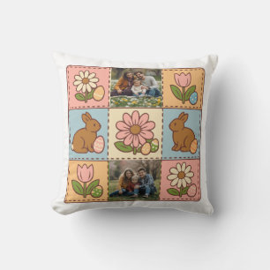 Cute Pastel Easter Bunny Flower Patchwork 2 Photo  Cushion