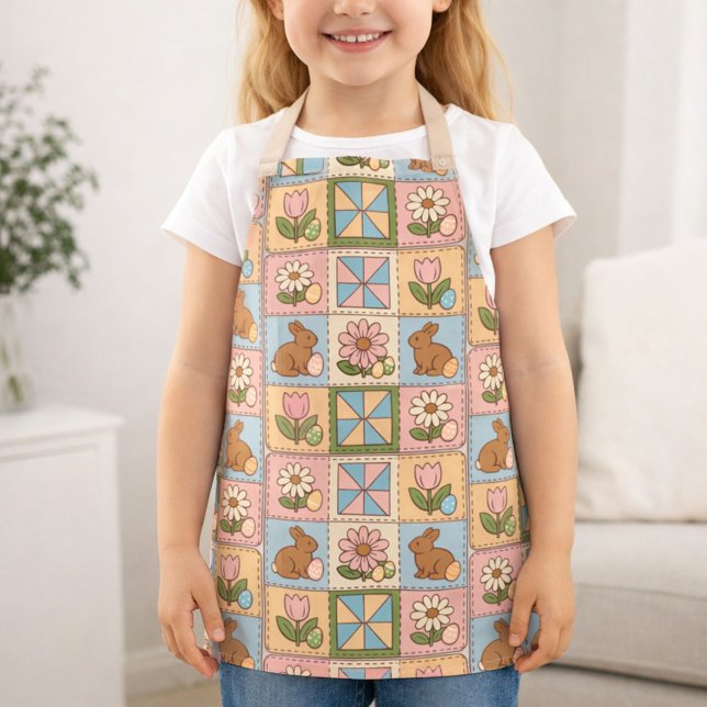 Cute Pastel Easter Bunny Flower Patchwork  Apron (Creator Uploaded)