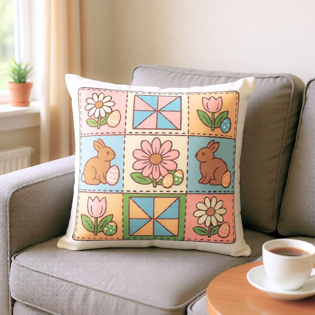 Cute Pastel Easter Bunny Flower Patchwork  Cushion (Creator Uploaded)