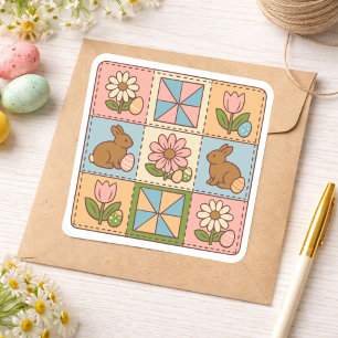 Cute Pastel Easter Bunny Flower Patchwork  Square Sticker