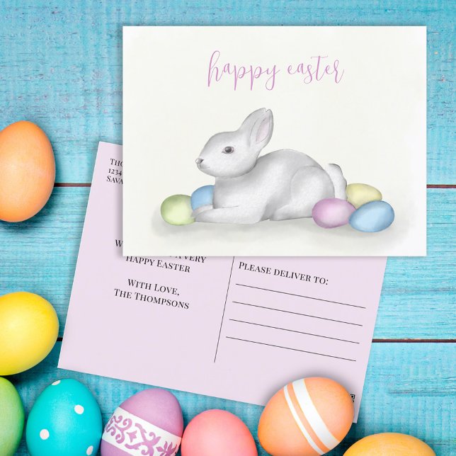 Cute Pastel Easter Bunny Simple Classic Holiday Postcard (Creator Uploaded)
