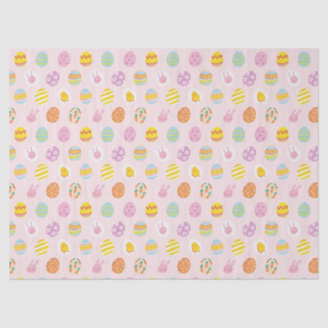 Cute Pastel Easter Eggs Pattern Pink Tissue Paper (Front)