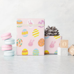 Cute Pastel Easter Eggs Pattern Pink Wrapping Paper