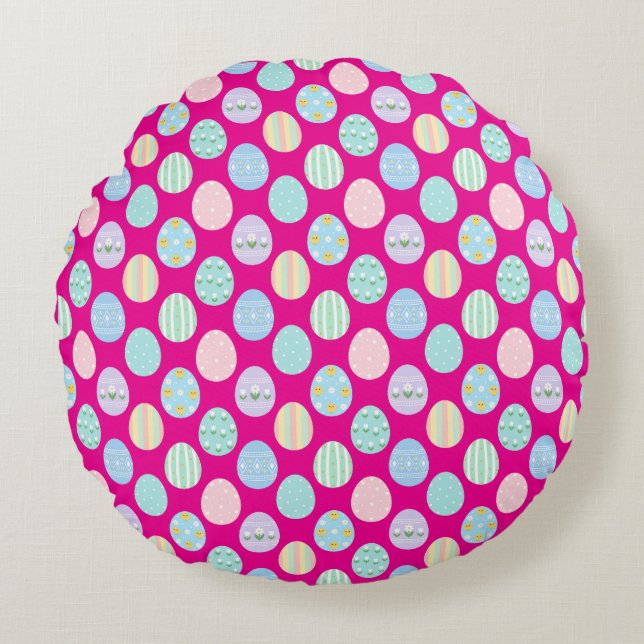 Cute Pastel Easter Eggs Pattern  Round Cushion (Front)
