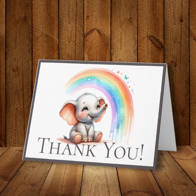 Cute Pastel Elephant Rainbow Border Thank You Note Card (Creator Uploaded)