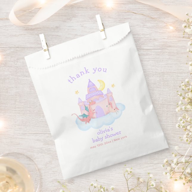 Cute Pastel Fairytale Dragon Unicorn Baby Shower  Favour Bags (Clipped)