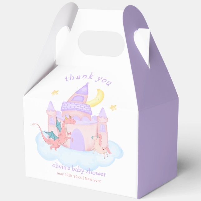 Cute Pastel Fairytale Dragon Unicorn Baby Shower  Favour Box (Front)