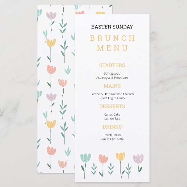 Cute Pastel Floral Colourful Easter Sunday Brunch Menu (Front/Back)