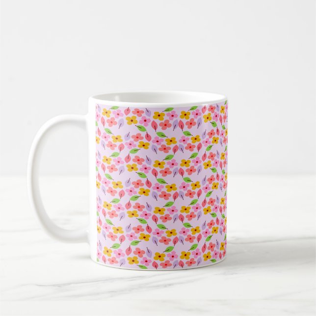 Cute Pastel Floral Pattern Soft Pink Girly Coffee Mug (Left)