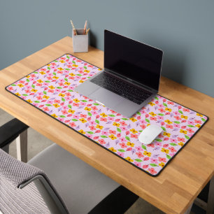 Cute Pastel Floral Pattern Soft Pink Girly Desk Mat