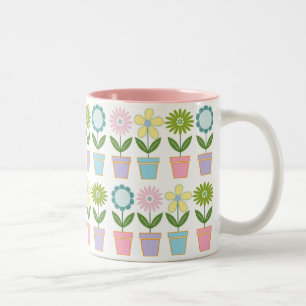 Cute Pastel Flower Pots Pattern Two-Tone Coffee Mug