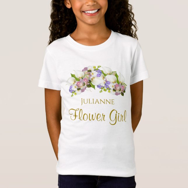 Cute Pastel Flowers Wedding Flower Girl T-Shirt (Front)