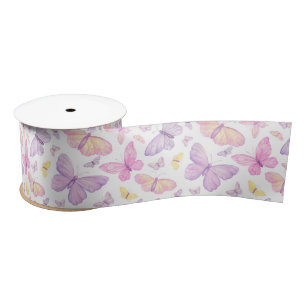 Cute Pastel Flying Butterflies Satin Ribbon