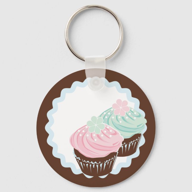 Cute Pastel Frosted Cupcakes Key Ring (Front)