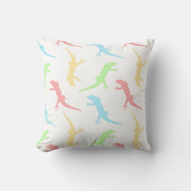 Cute Pastel Gecko Lizard Seamless Pattern Cushion (Front)