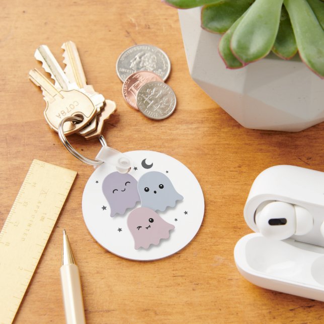 Cute Pastel Ghost Friends Halloween Key Ring (Desk)