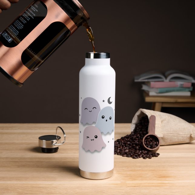 Cute Pastel Ghost Friends Halloween Water Bottle (Coffee (Rotated))