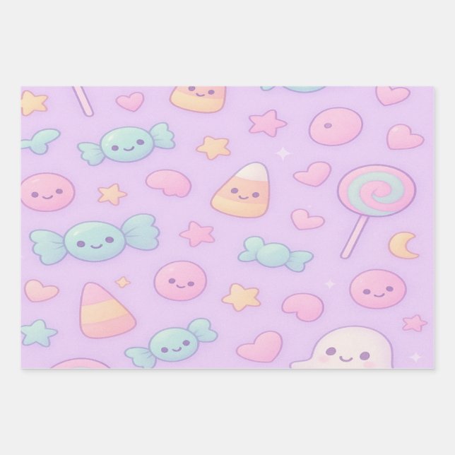 Cute Pastel Ghost Halloween, Wrapping Paper Sheet (Front)