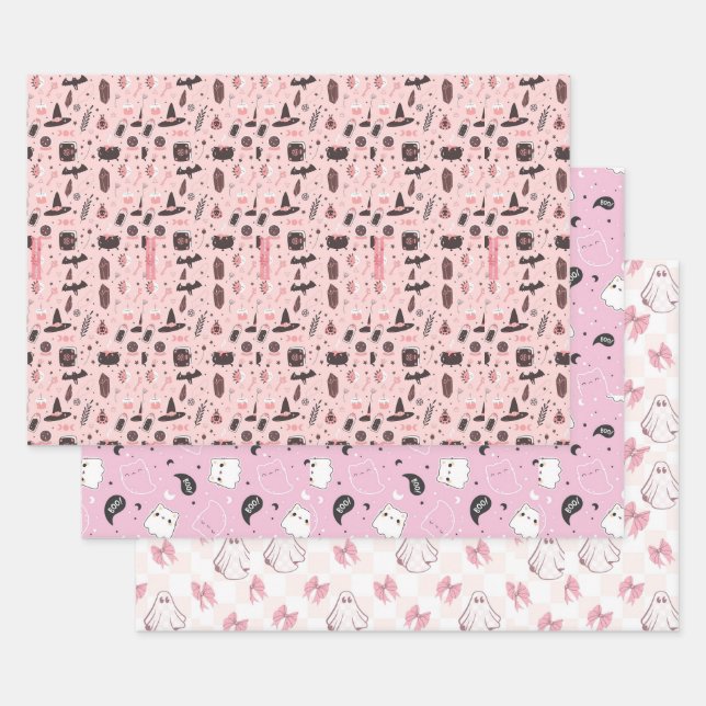 Cute Pastel Ghost Halloween Wrapping Paper Sheet (Set)