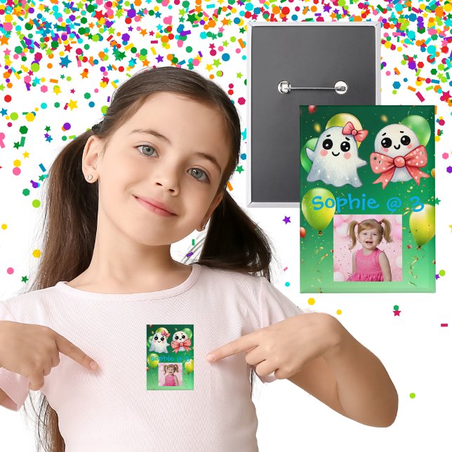 Cute Pastel Ghost Kids Birthday Party Button (Creator Uploaded)