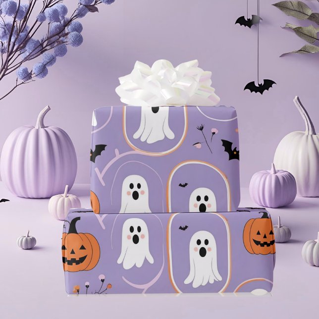 Cute Pastel Ghost & Pumpkin Halloween Wrapping Paper (Creator Uploaded)