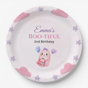Cute Pastel Ghost watercolor Halloween Birthday Paper Plate