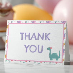 Cute Pastel Girl's Dinosaur  Thank You Card