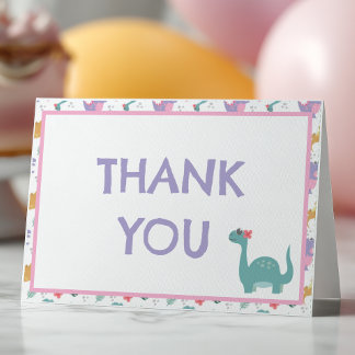 Cute Pastel Girl's Dinosaur Thank You Card